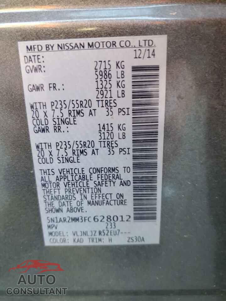 NISSAN PATHFINDER 2015 - 5N1AR2MM3FC628012