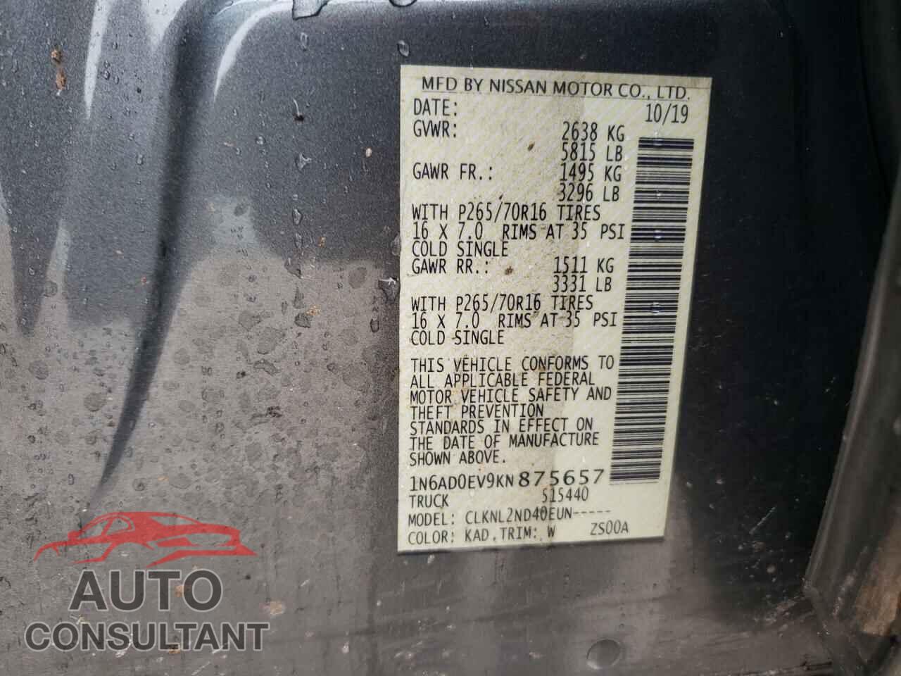 NISSAN FRONTIER 2019 - 1N6AD0EV9KN875657