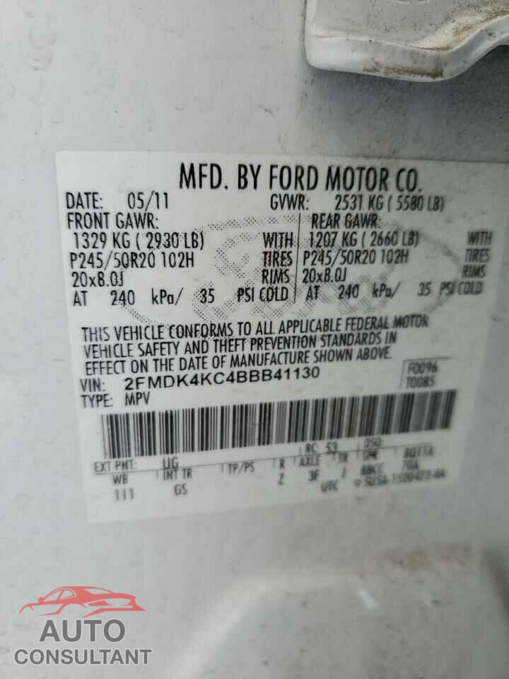 FORD EDGE 2011 - 2FMDK4KC4BBB41130