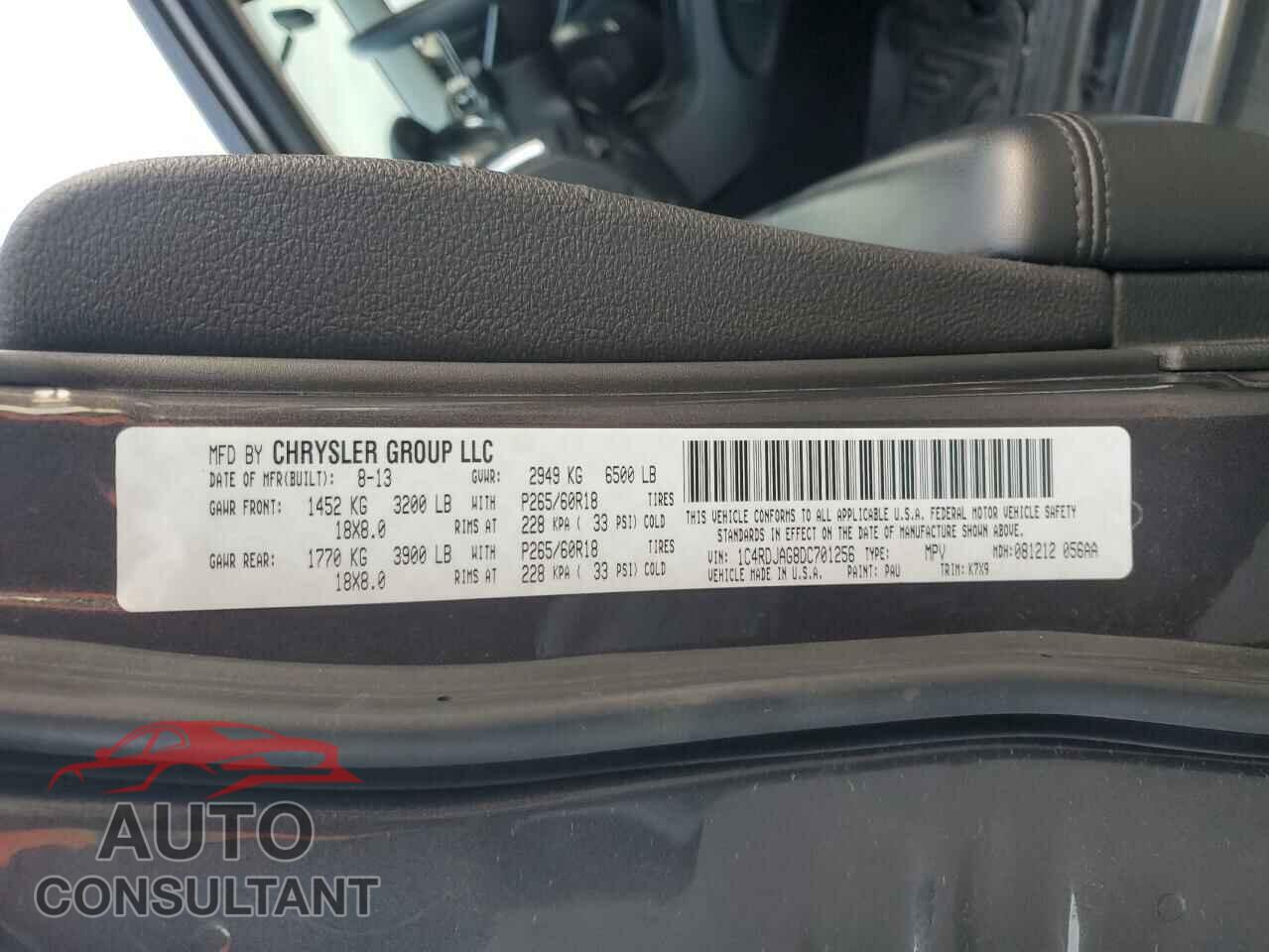 DODGE DURANGO 2013 - 1C4RDJAG8DC701256