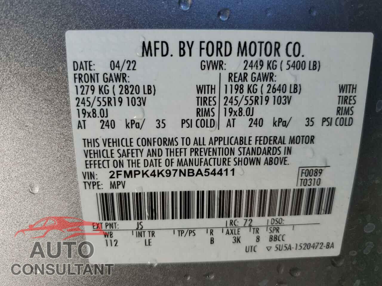 FORD EDGE 2022 - 2FMPK4K97NBA54411