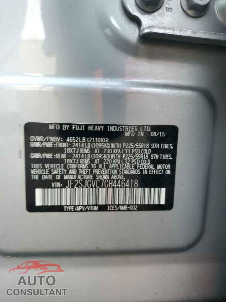 SUBARU FORESTER 2016 - JF2SJGVC7GH446418