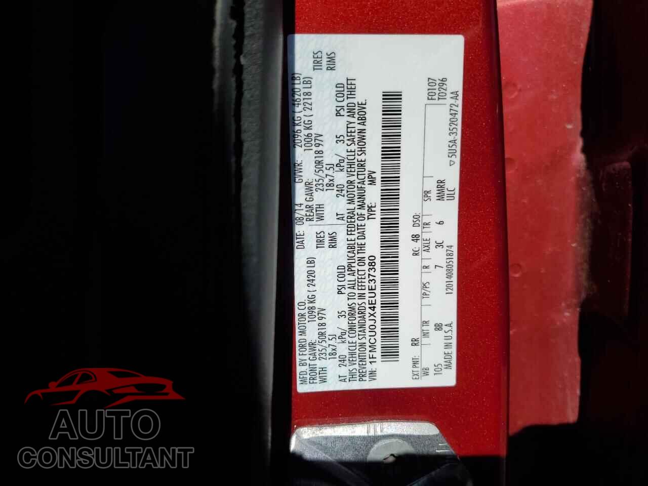 FORD ESCAPE 2014 - 1FMCU0JX4EUE37380