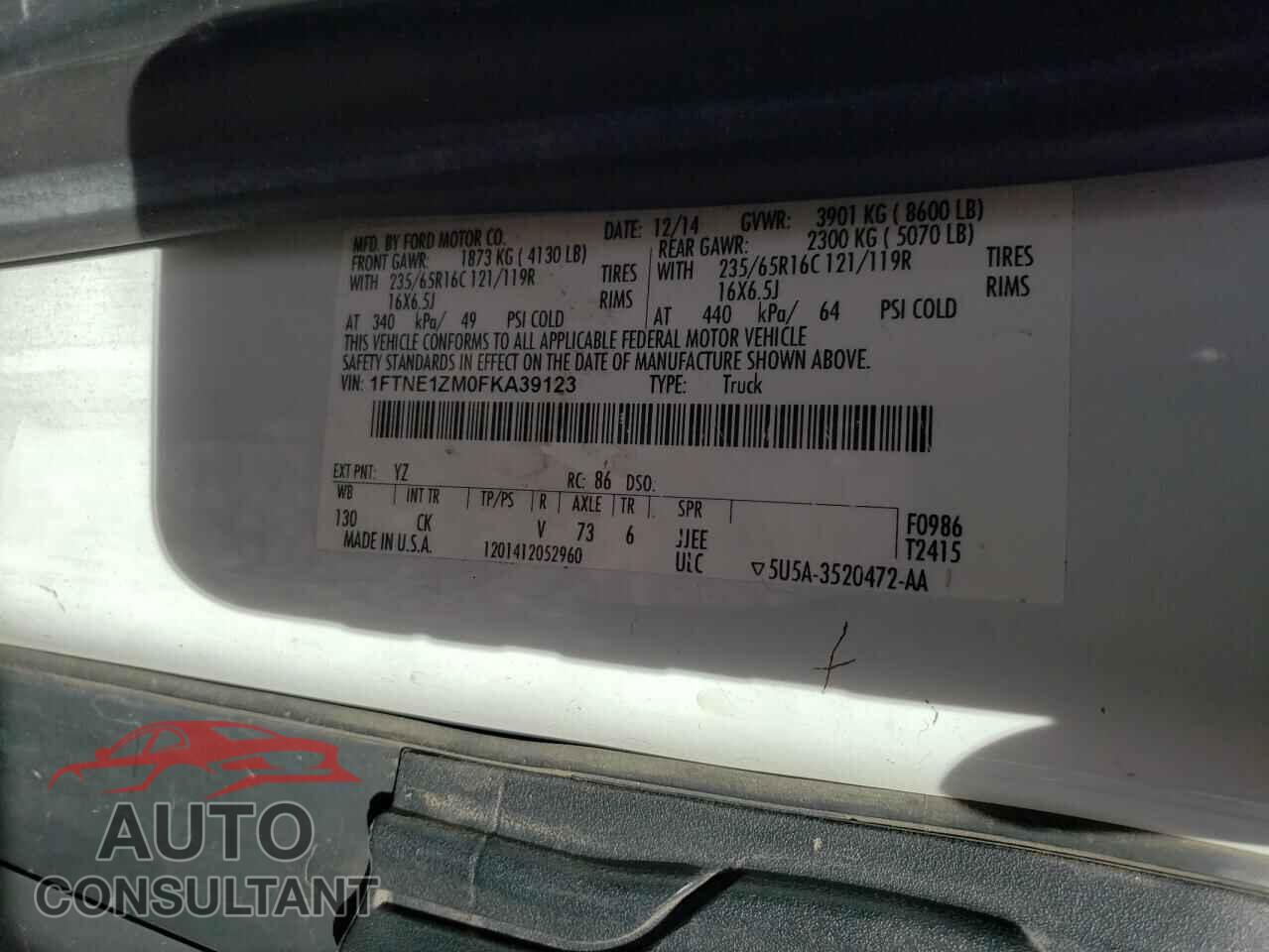 FORD TRANSIT 2015 - 1FTNE1ZM0FKA39123