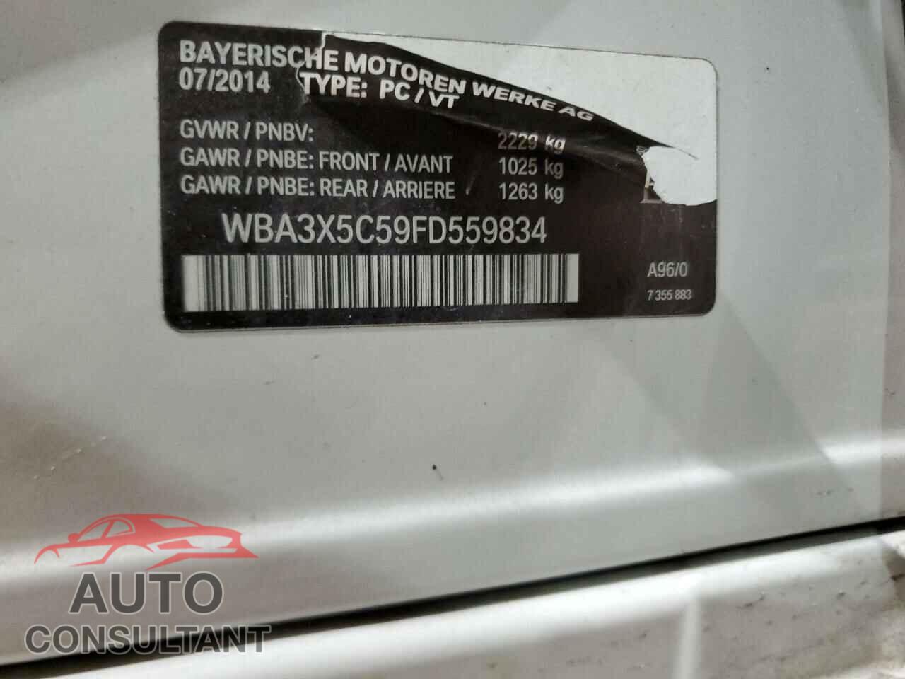 BMW 3 SERIES 2015 - WBA3X5C59FD559834