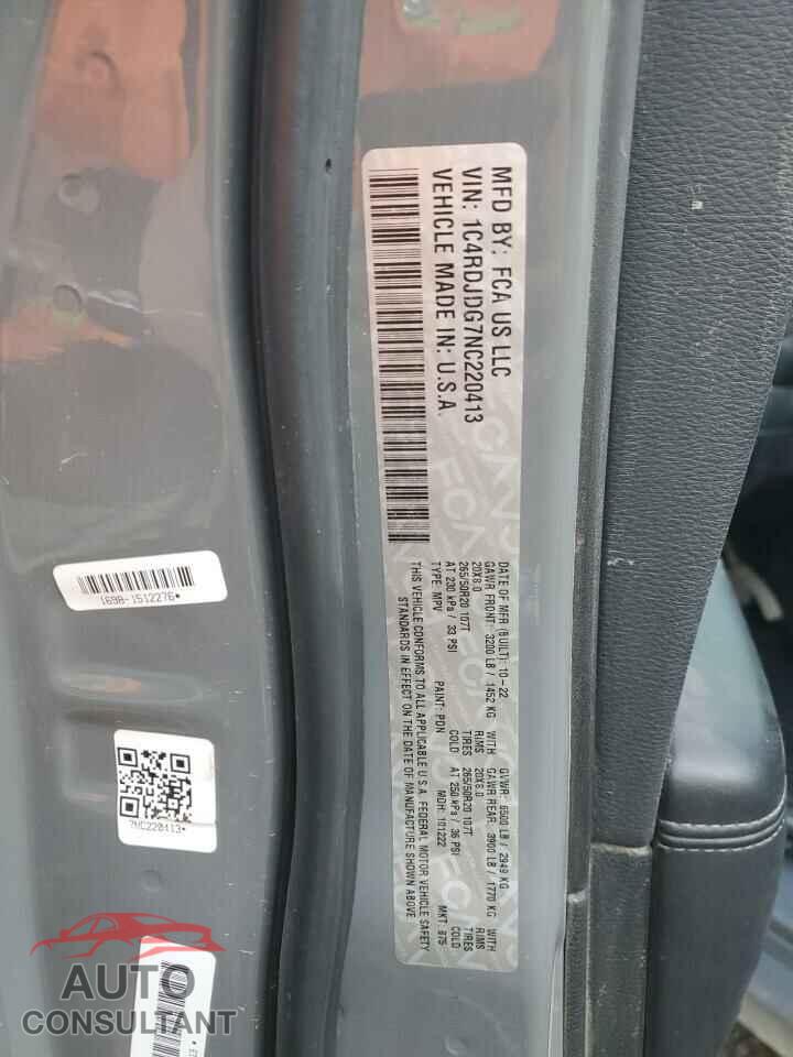 DODGE DURANGO 2022 - 1C4RDJDG7NC220413