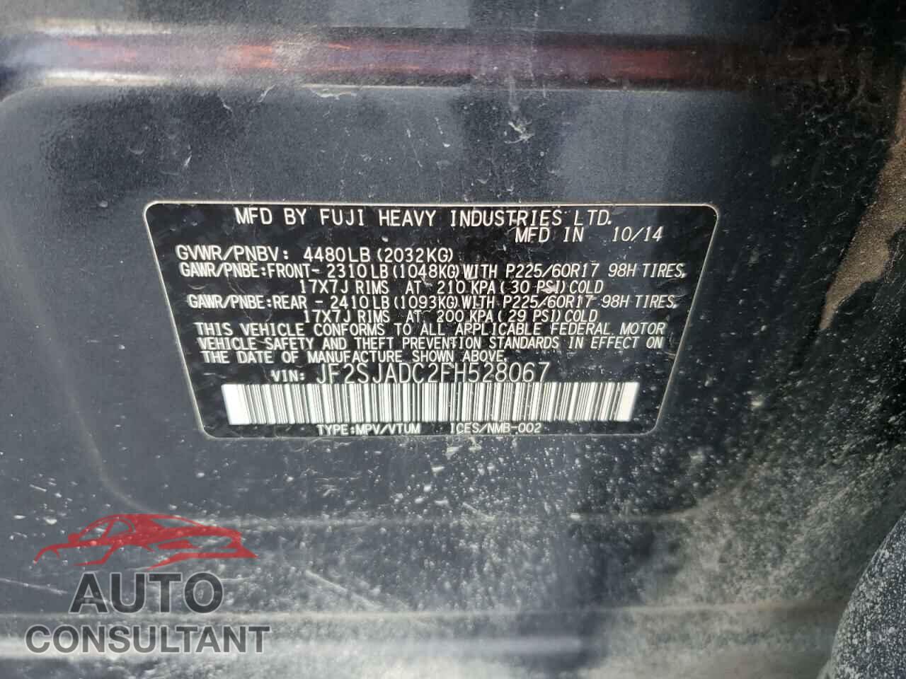 SUBARU FORESTER 2015 - JF2SJADC2FH528067