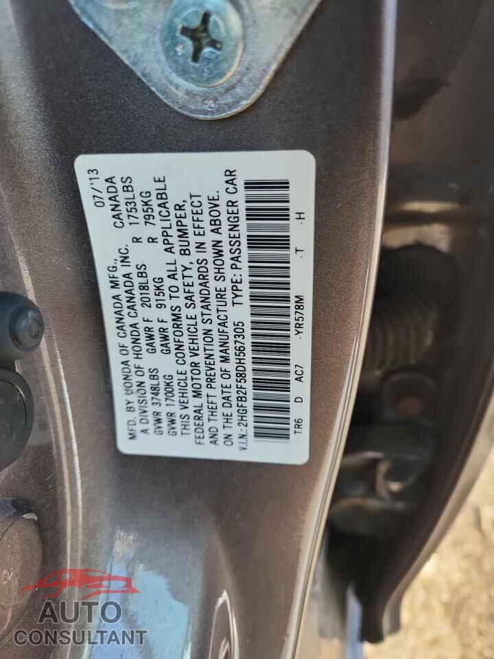 HONDA CIVIC 2013 - 2HGFB2F58DH567305