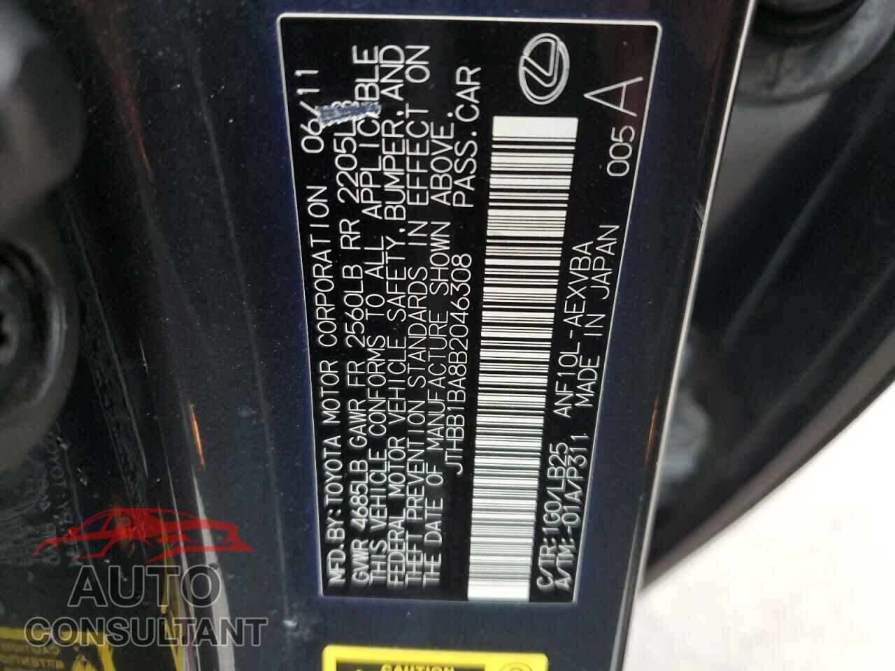 LEXUS HS 2011 - JTHBB1BA8B2046308