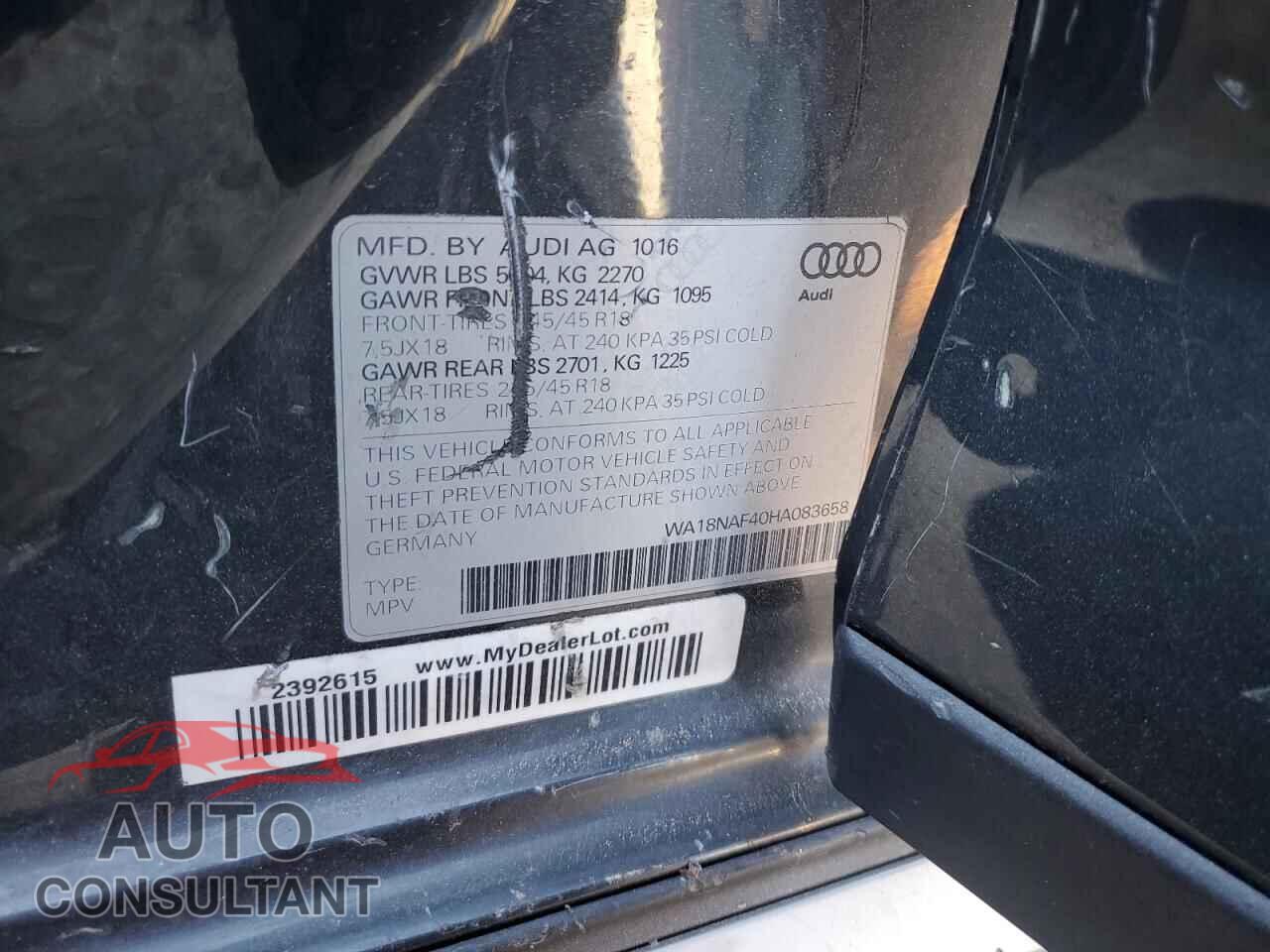 AUDI A4 2017 - WA18NAF40HA083658
