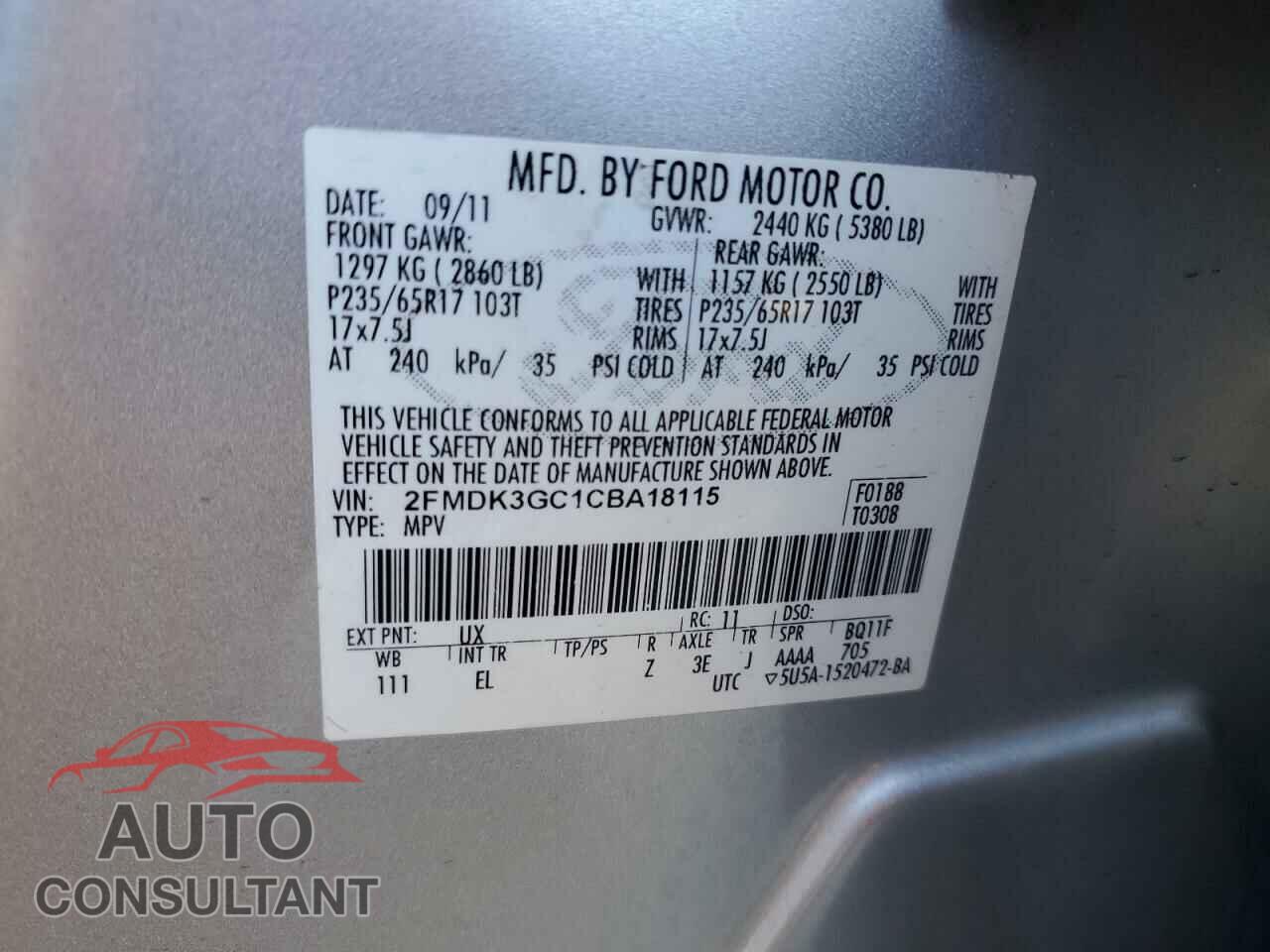 FORD EDGE 2012 - 2FMDK3GC1CBA18115
