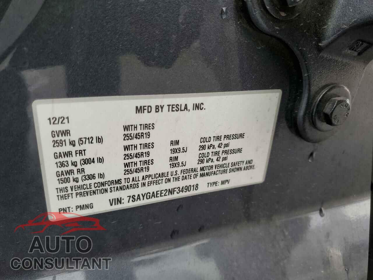 TESLA MODEL Y 2022 - 7SAYGAEE2NF349018