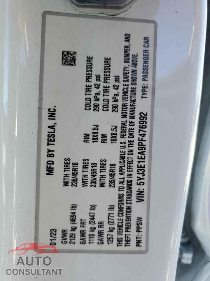 TESLA MODEL 3 2023 - 5YJ3E1EA9PF476992
