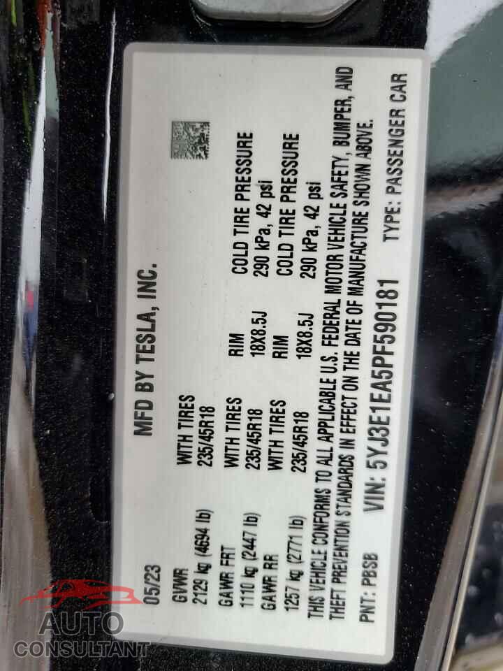 TESLA MODEL 3 2023 - 5YJ3E1EA5PF590181