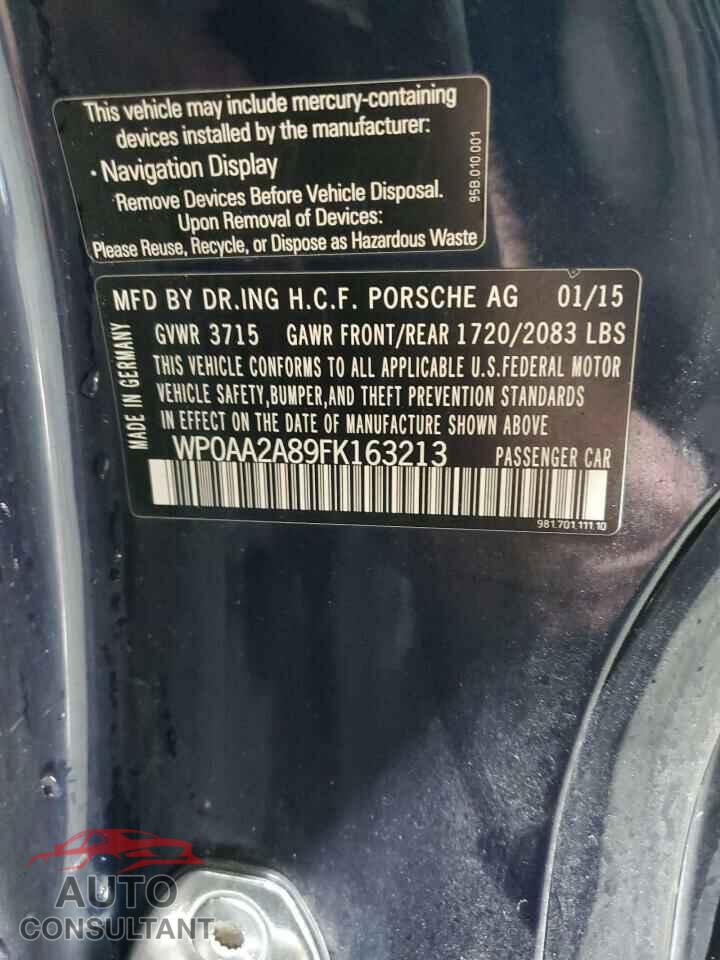 PORSCHE CAYMAN 2015 - WP0AA2A89FK163213