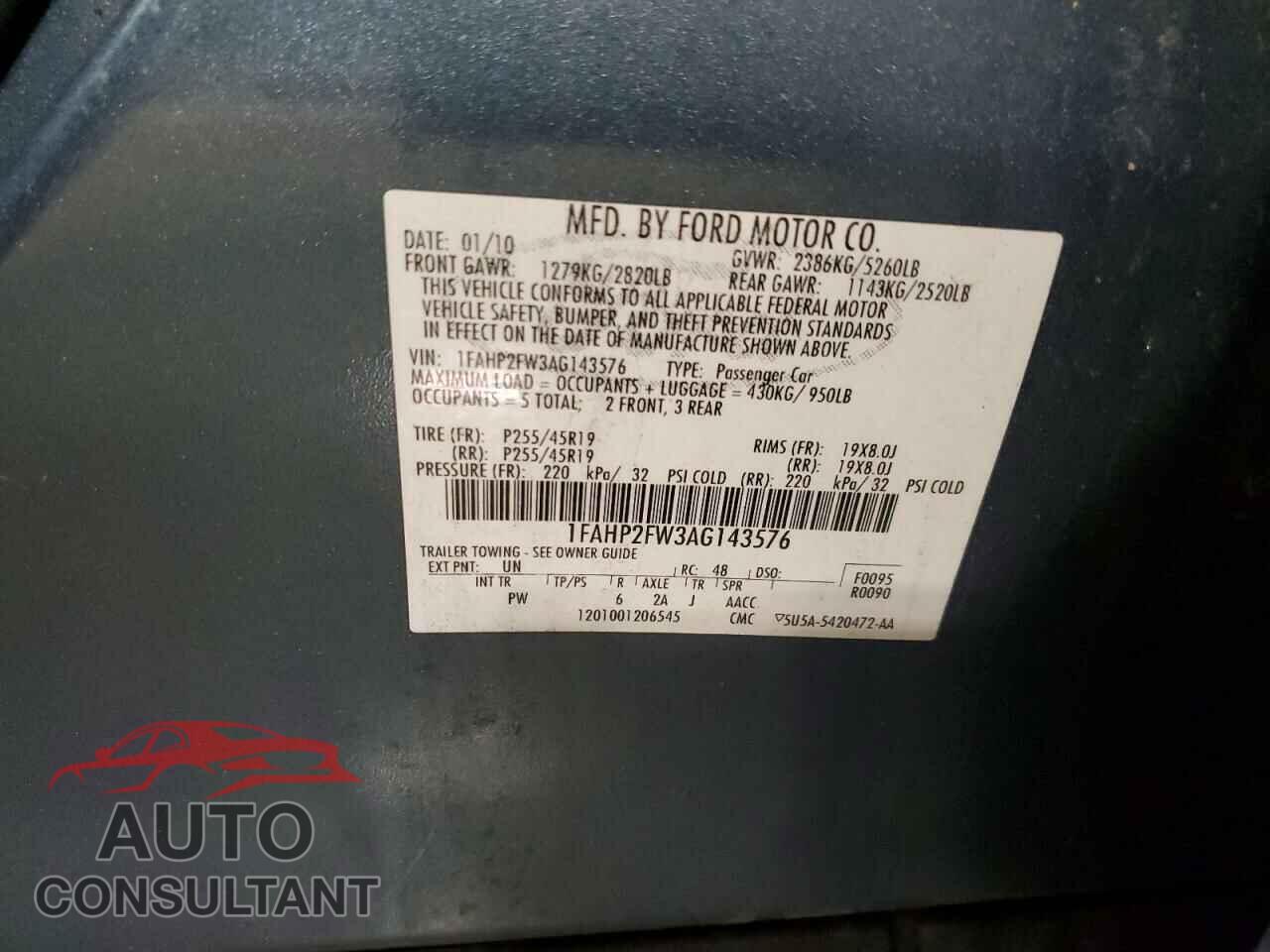 FORD TAURUS 2010 - 1FAHP2FW3AG143576