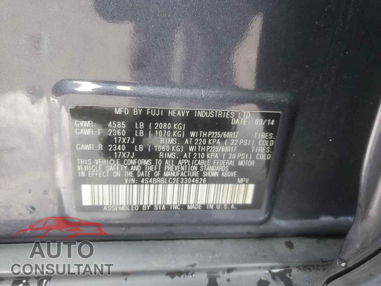 SUBARU OUTBACK 2014 - 4S4BRBLC2E3304626