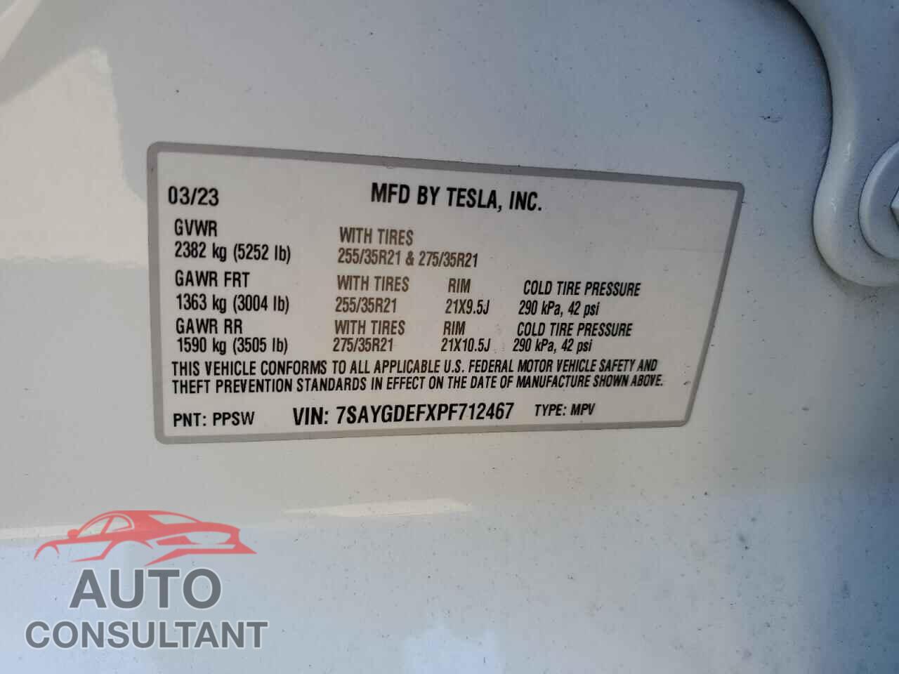 TESLA MODEL Y 2023 - 7SAYGDEFXPF712467