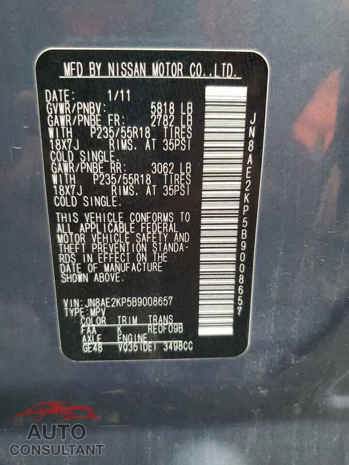NISSAN QUEST 2011 - JN8AE2KP5B9008657