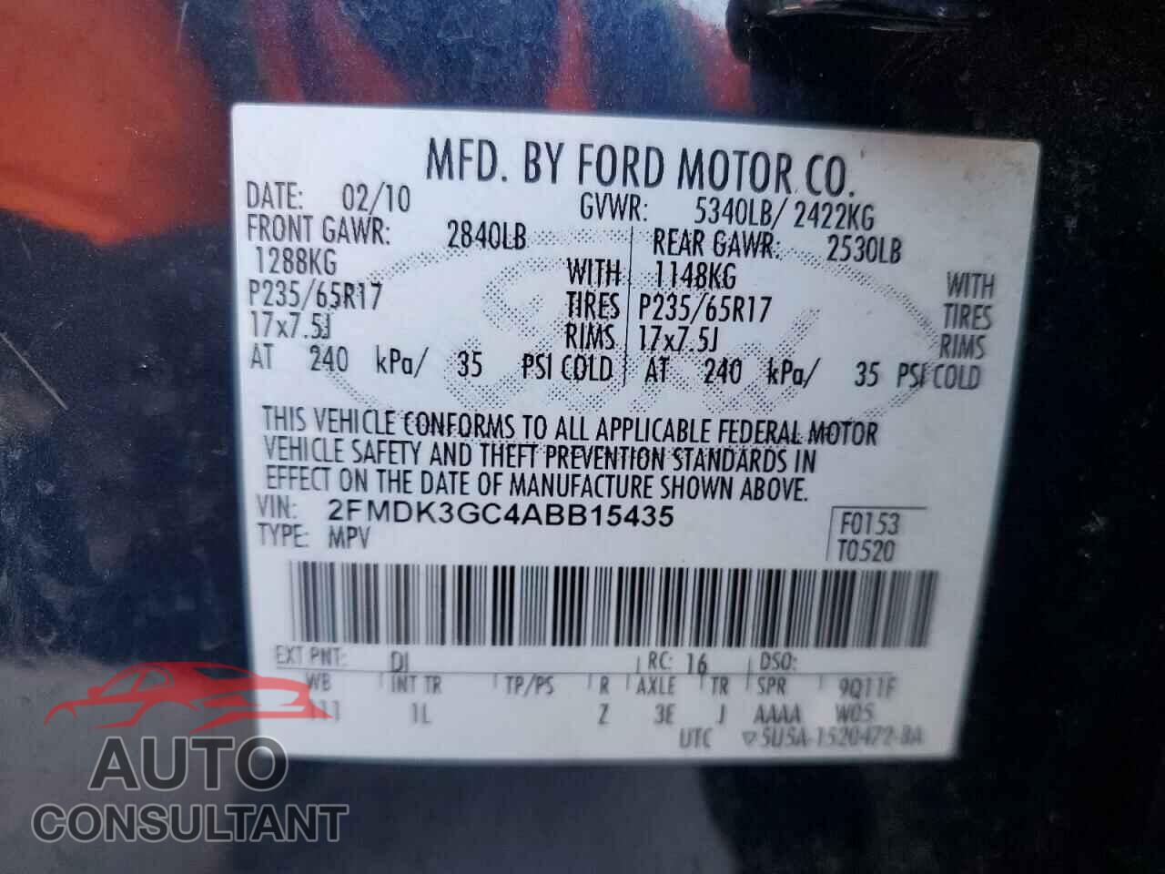 FORD EDGE 2010 - 2FMDK3GC4ABB15435