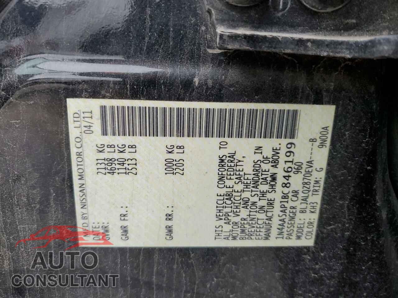 NISSAN MAXIMA 2011 - 1N4AA5AP1BC846199