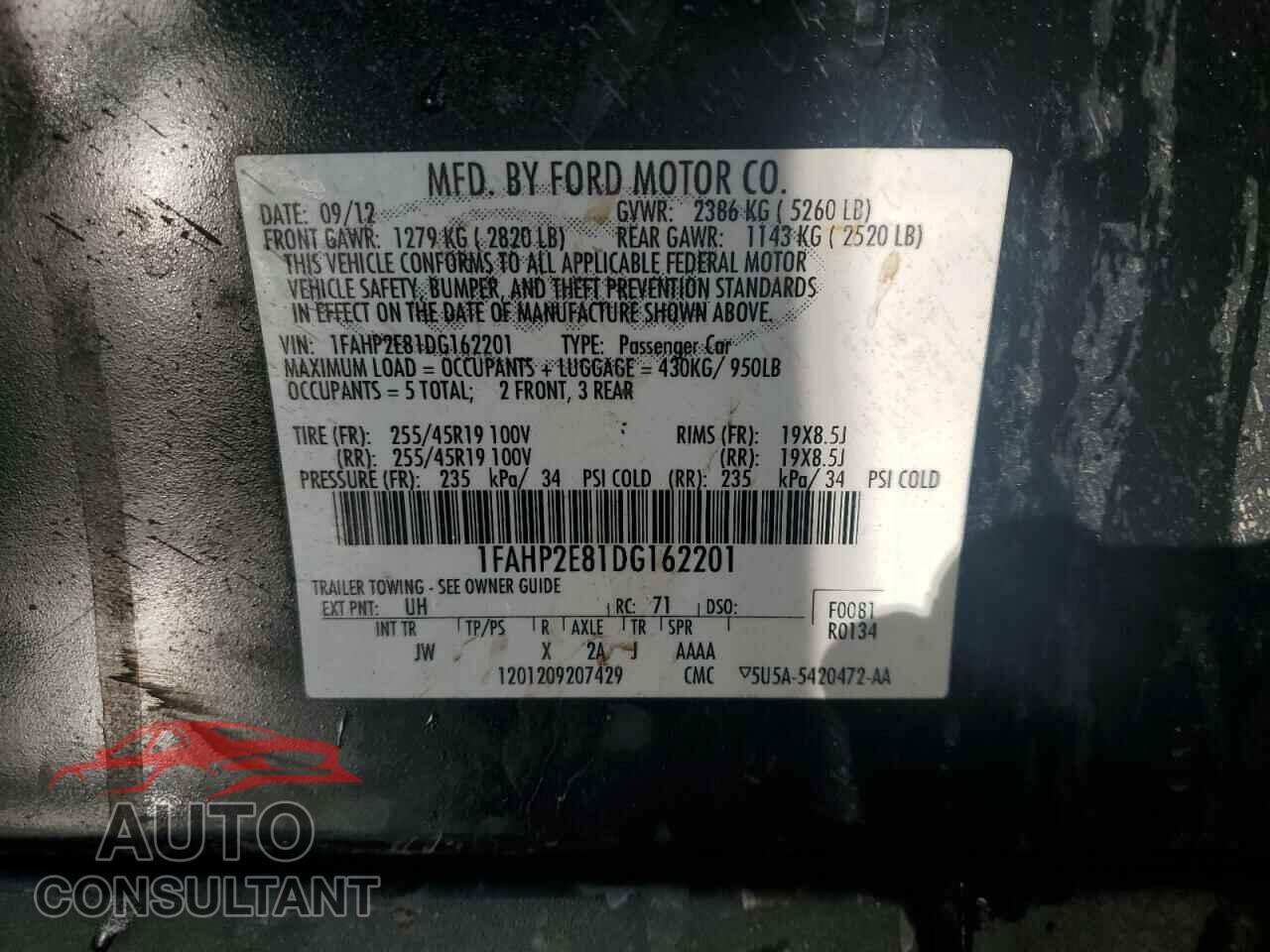 FORD TAURUS 2013 - 1FAHP2E81DG162201