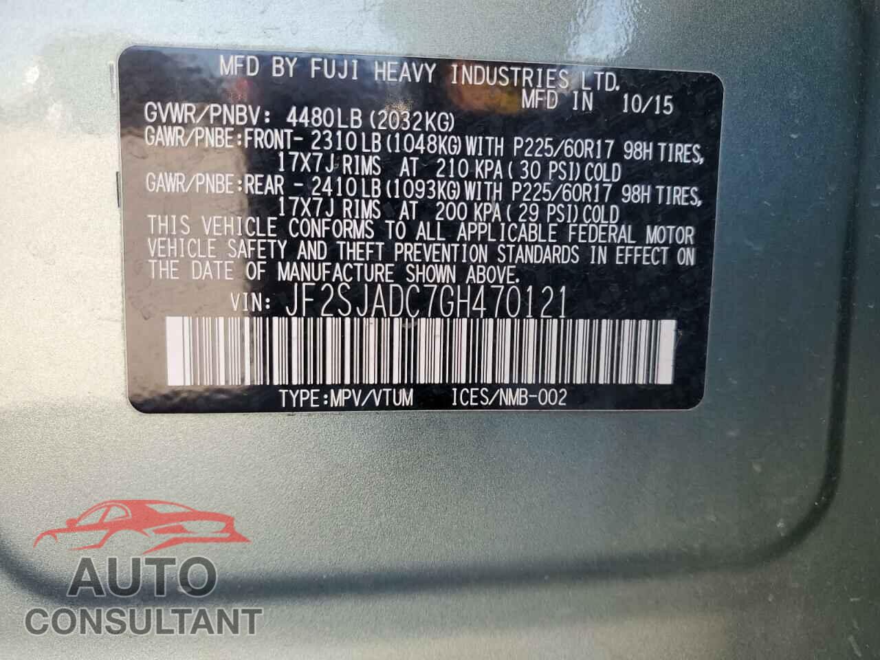 SUBARU FORESTER 2016 - JF2SJADC7GH470121