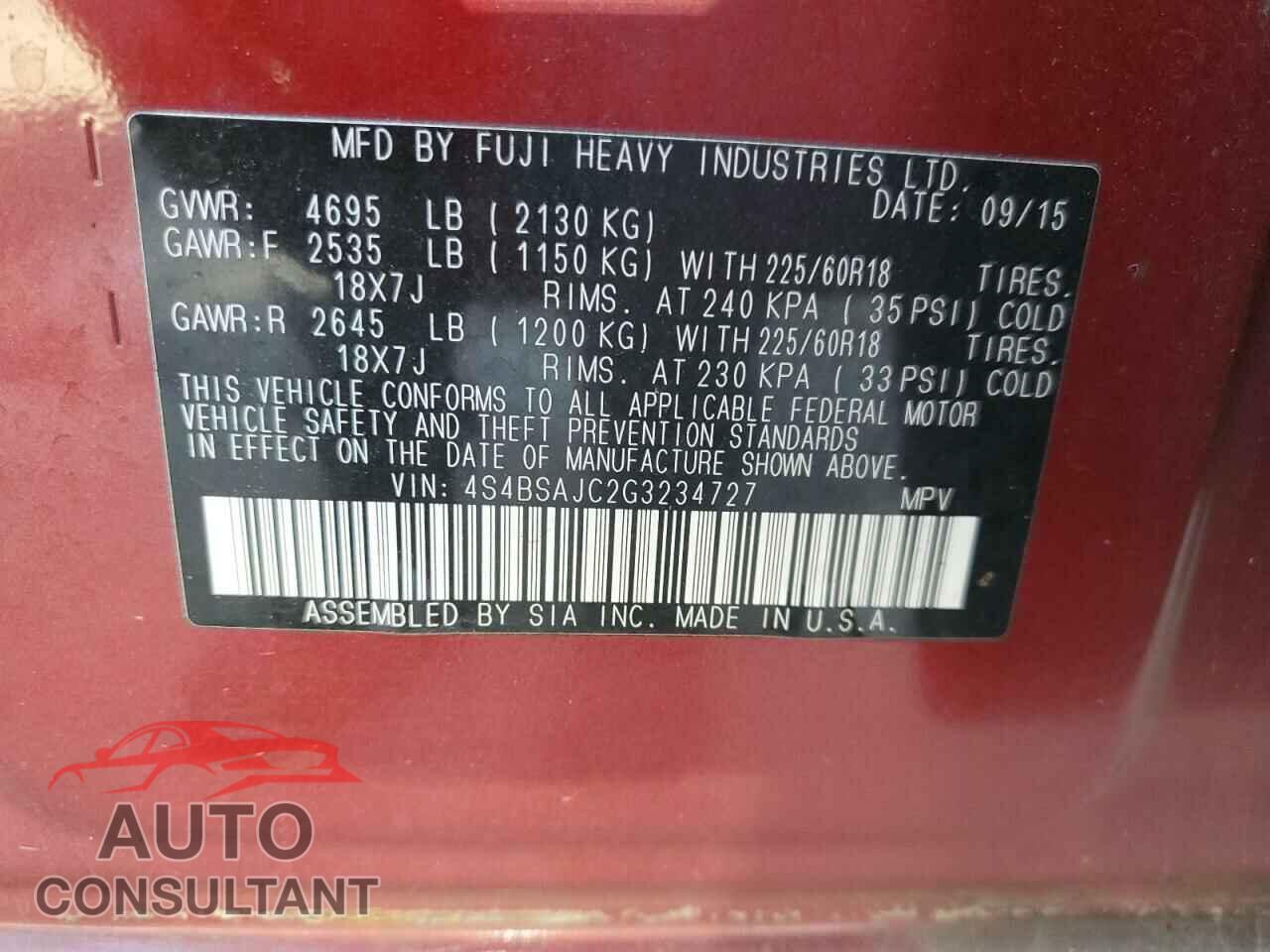 SUBARU OUTBACK 2016 - 4S4BSAJC2G3234727