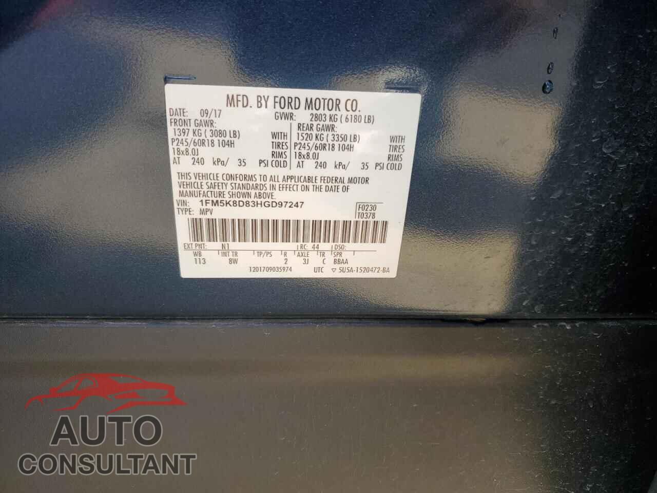 FORD EXPLORER 2017 - 1FM5K8D83HGD97247