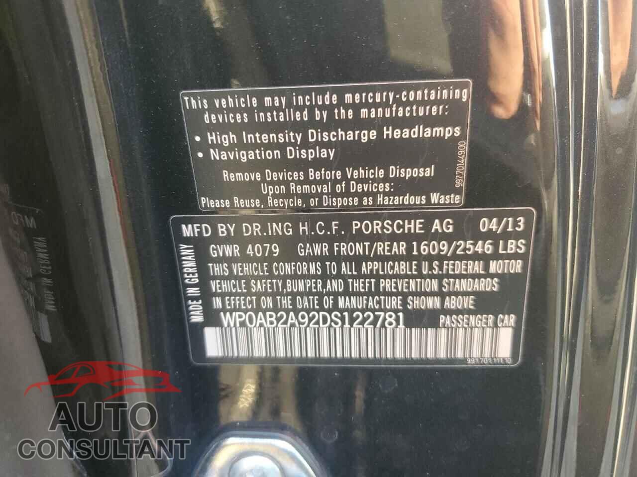 PORSCHE 911 2013 - WP0AB2A92DS122781
