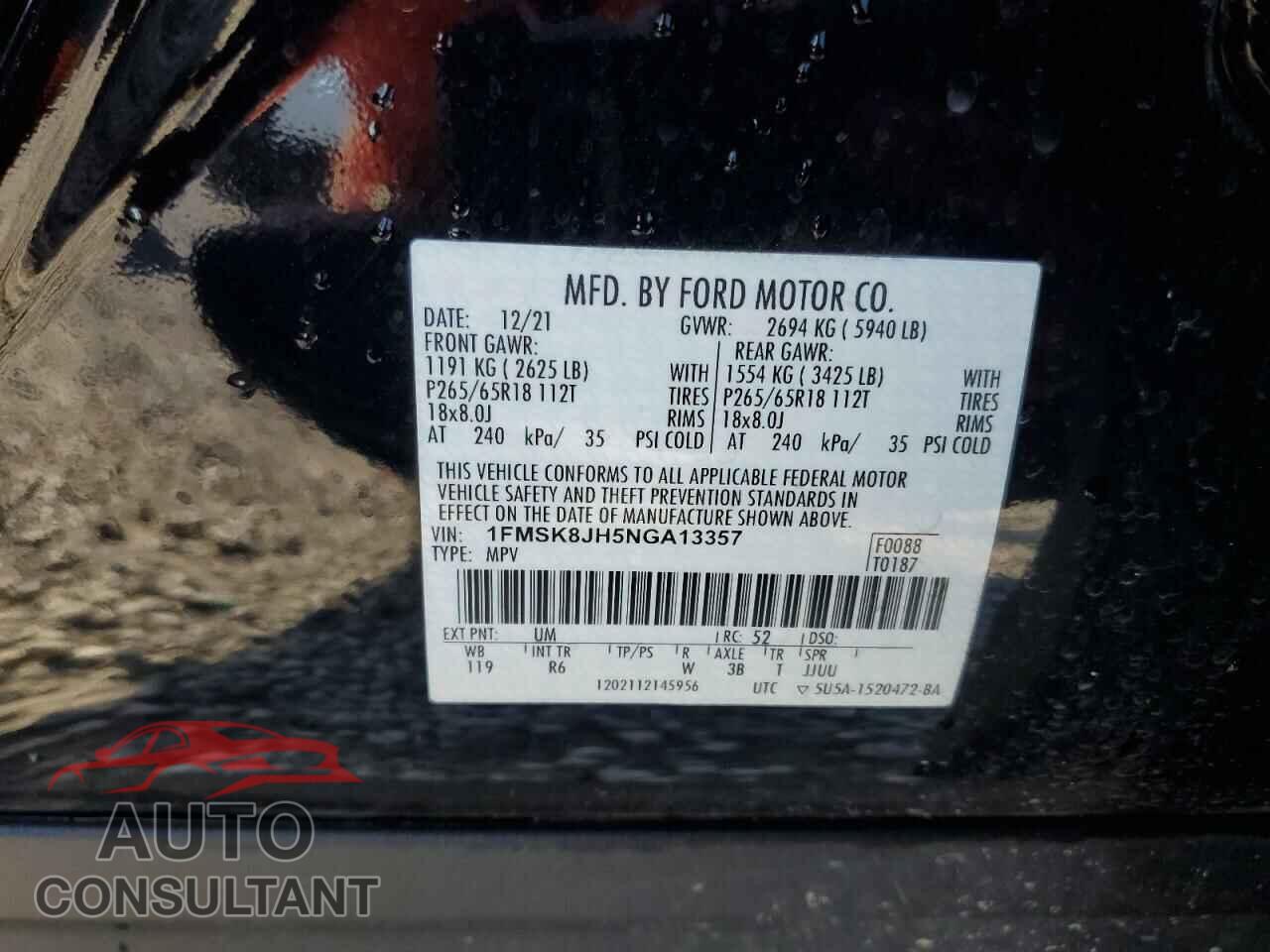 FORD EXPLORER 2022 - 1FMSK8JH5NGA13357
