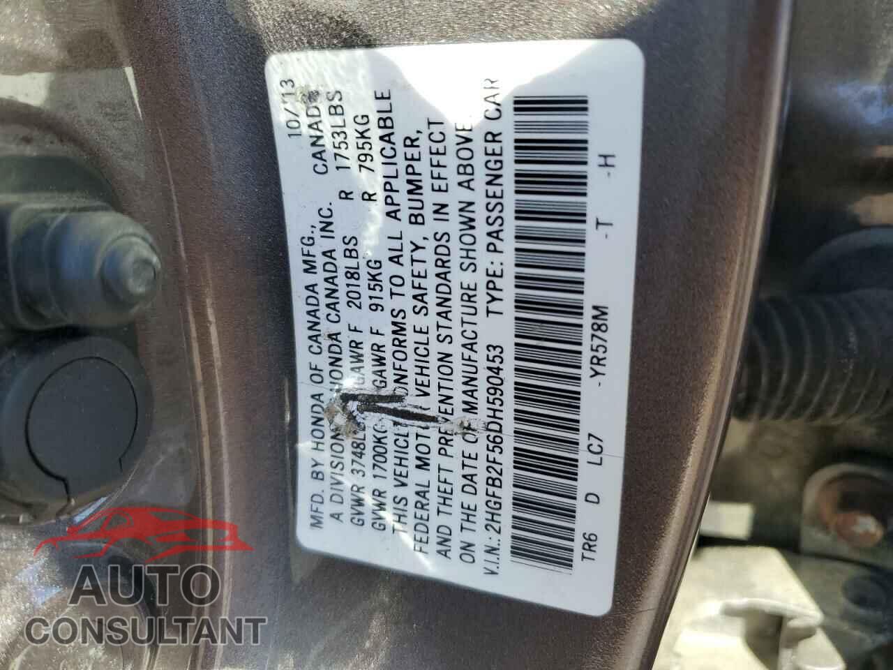 HONDA CIVIC 2013 - 2HGFB2F56DH590453