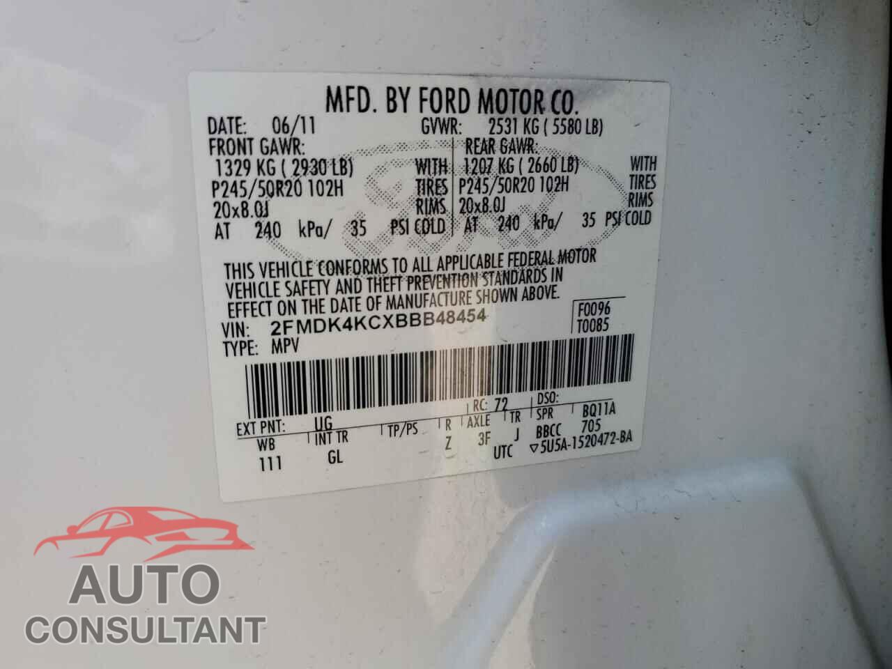 FORD EDGE 2011 - 2FMDK4KCXBBB48454