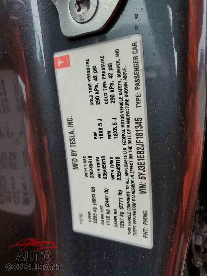 TESLA MODEL 3 2018 - 5YJ3E1EB2JF181345