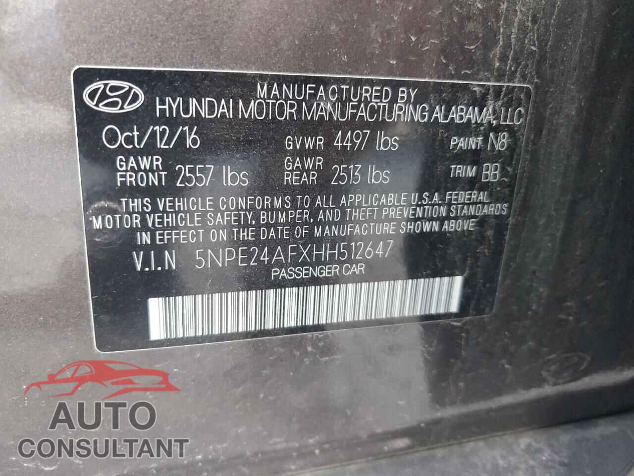 HYUNDAI SONATA 2017 - 5NPE24AFXHH512647