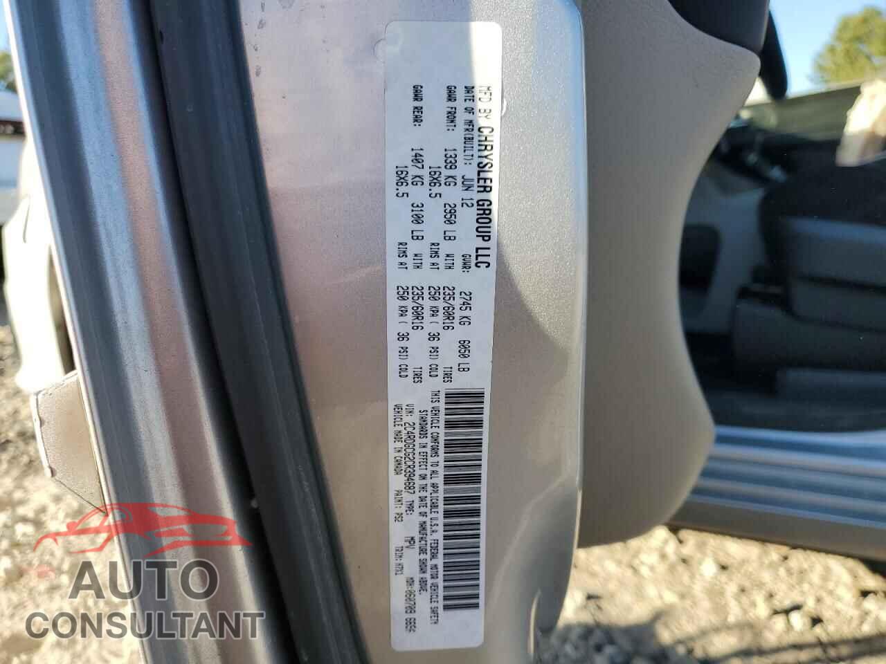 DODGE CARAVAN 2012 - 2C4RDGCG2CR394687