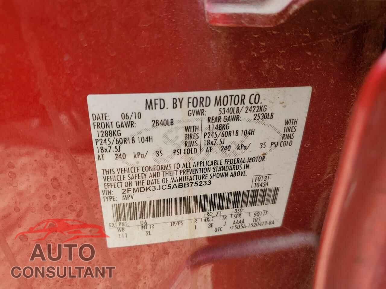 FORD EDGE 2010 - 2FMDK3JC5ABB75233