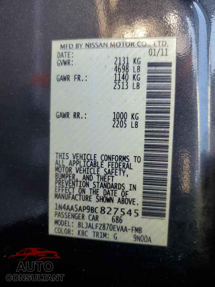 NISSAN MAXIMA 2011 - 1N4AA5AP9BC827545