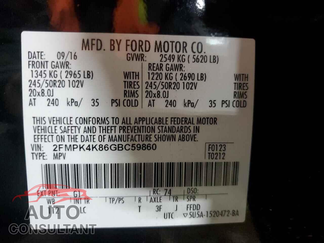FORD EDGE 2016 - 2FMPK4K86GBC59860