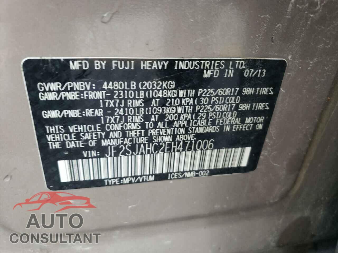 SUBARU FORESTER 2014 - JF2SJAHC2EH471006