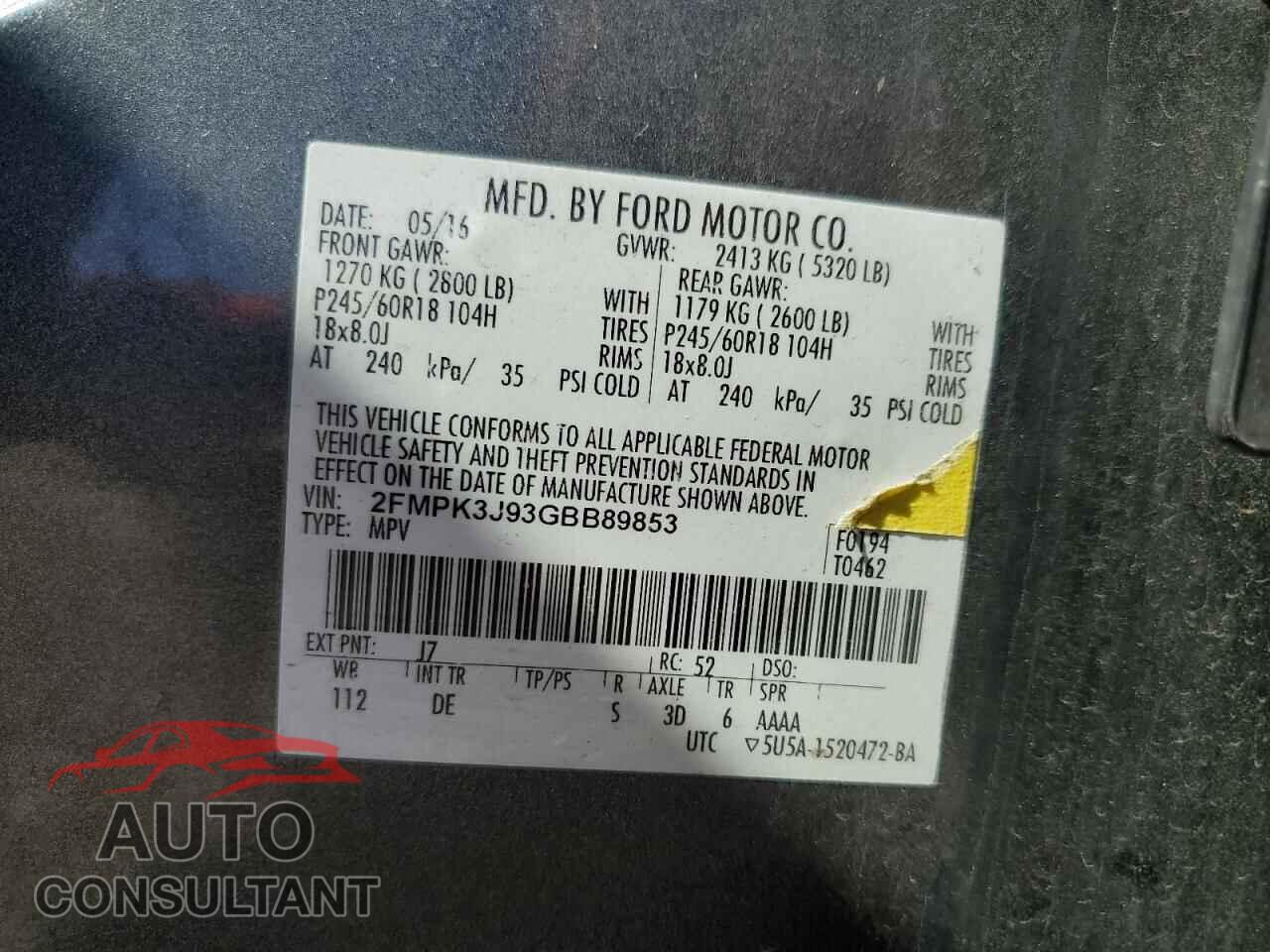 FORD EDGE 2016 - 2FMPK3J93GBB89853
