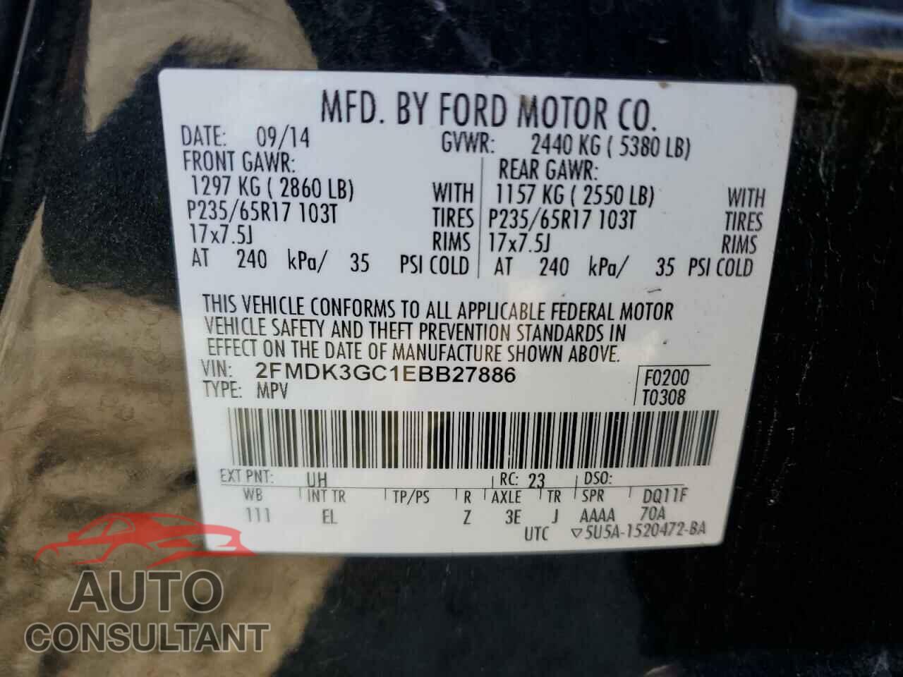 FORD EDGE 2014 - 2FMDK3GC1EBB27886