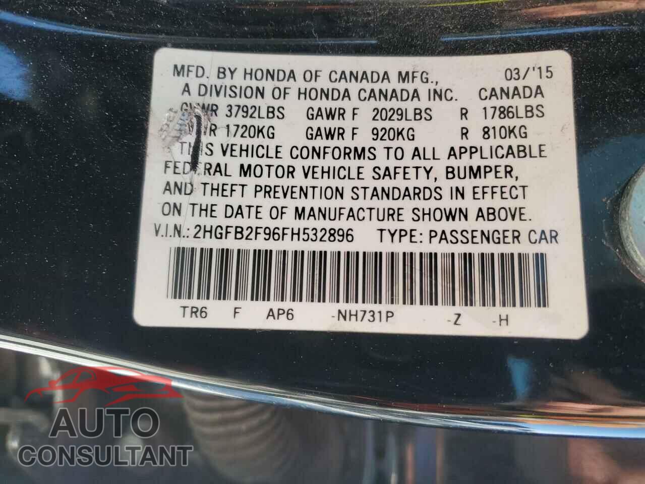 HONDA CIVIC 2015 - 2HGFB2F96FH532896