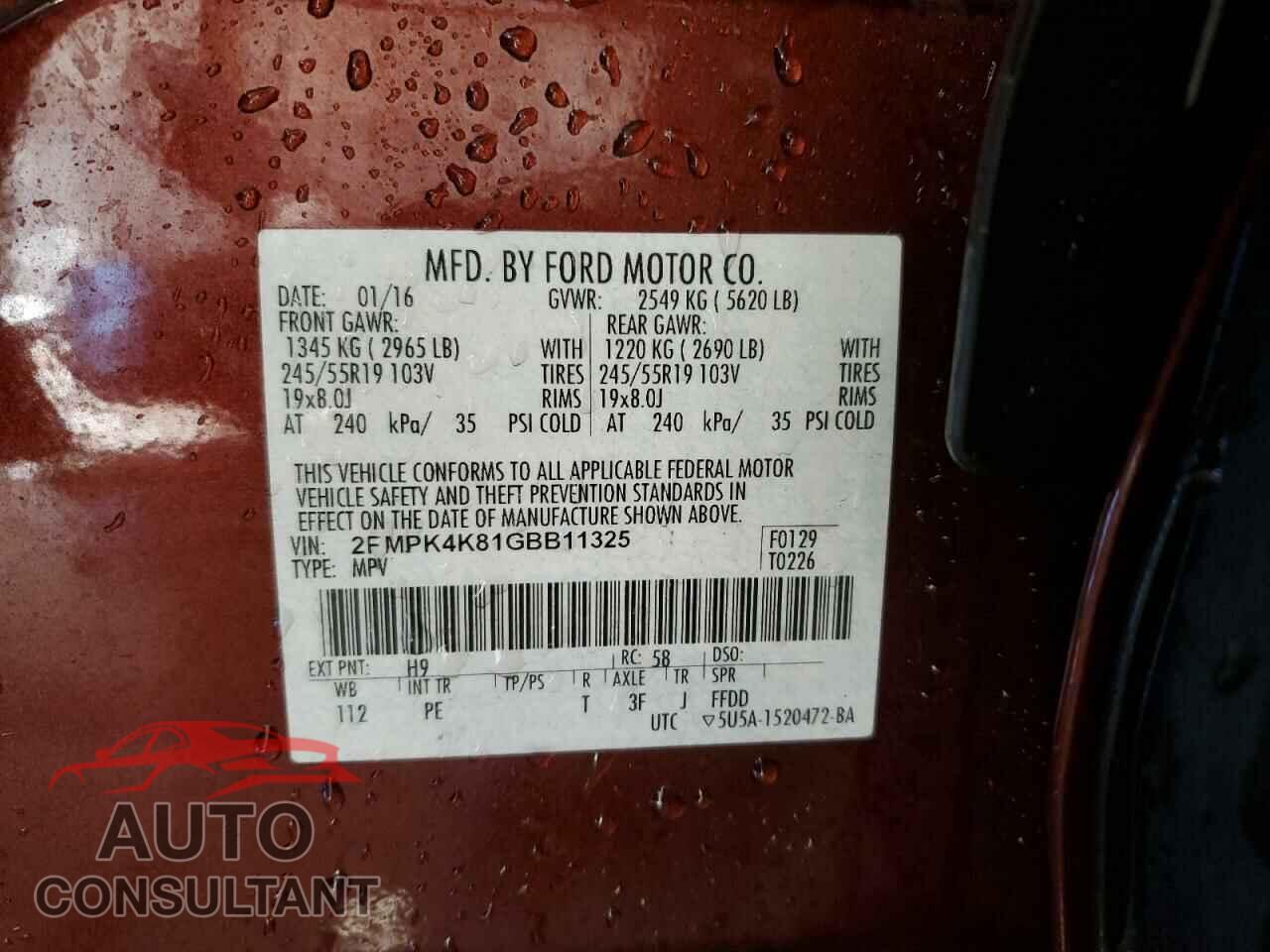 FORD EDGE 2016 - 2FMPK4K81GBB11325