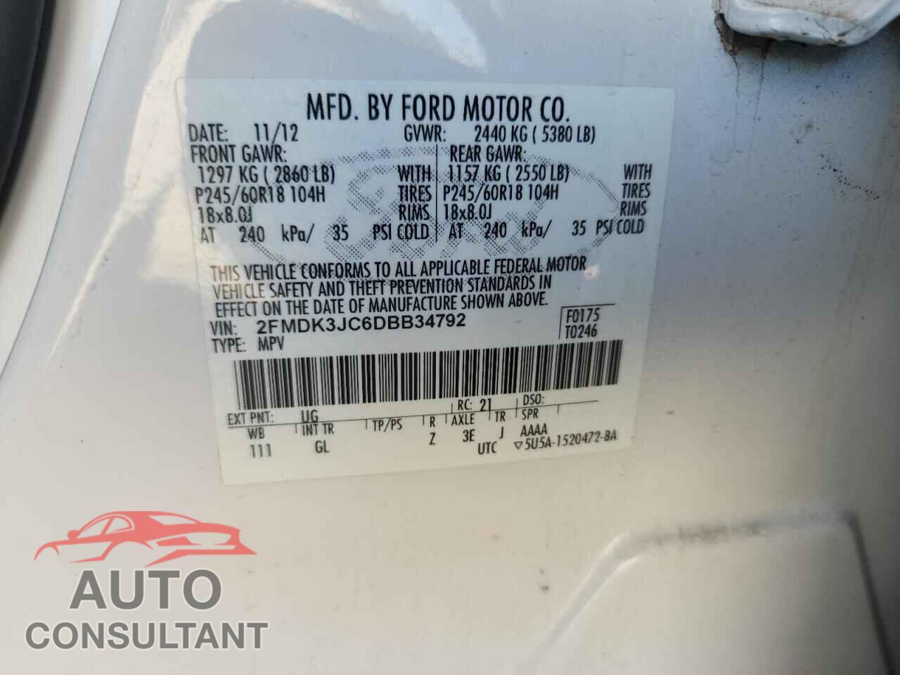 FORD EDGE 2013 - 2FMDK3JC6DBB34792