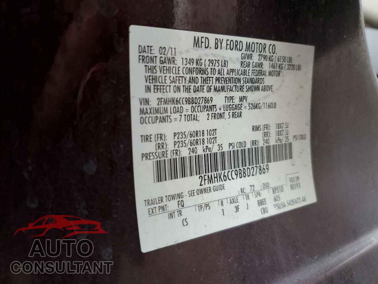 FORD FLEX 2011 - 2FMHK6CC9BBD27869