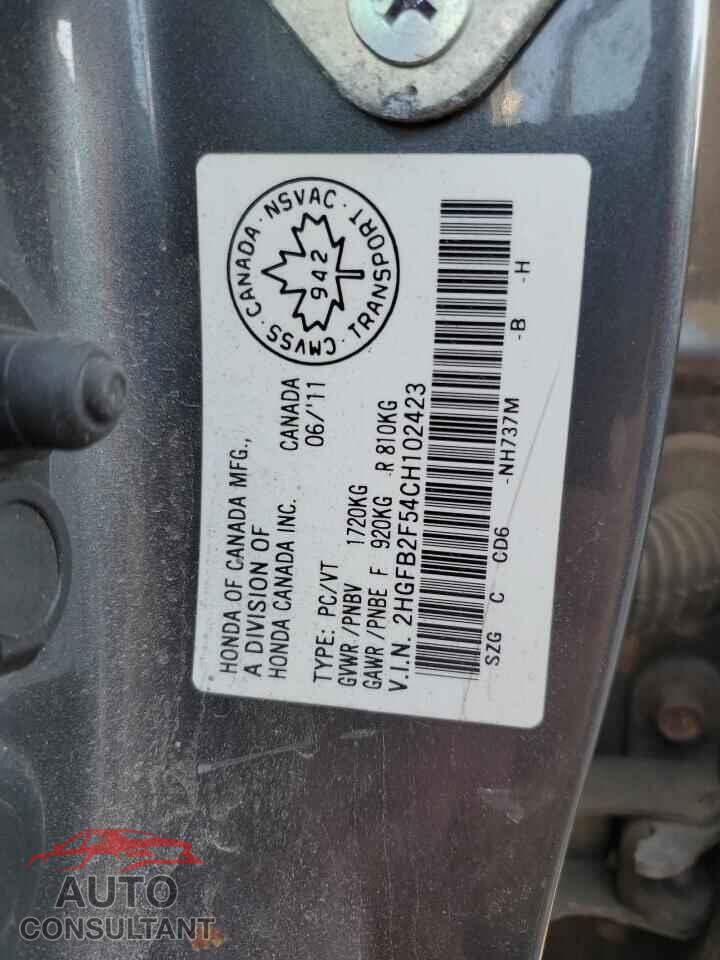 HONDA CIVIC 2012 - 2HGFB2F54CH102423