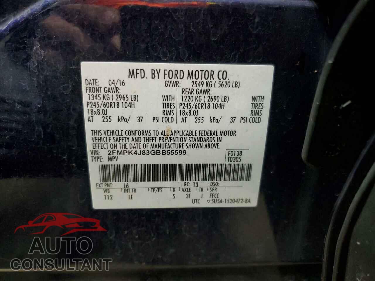 FORD EDGE 2016 - 2FMPK4J83GBB55599