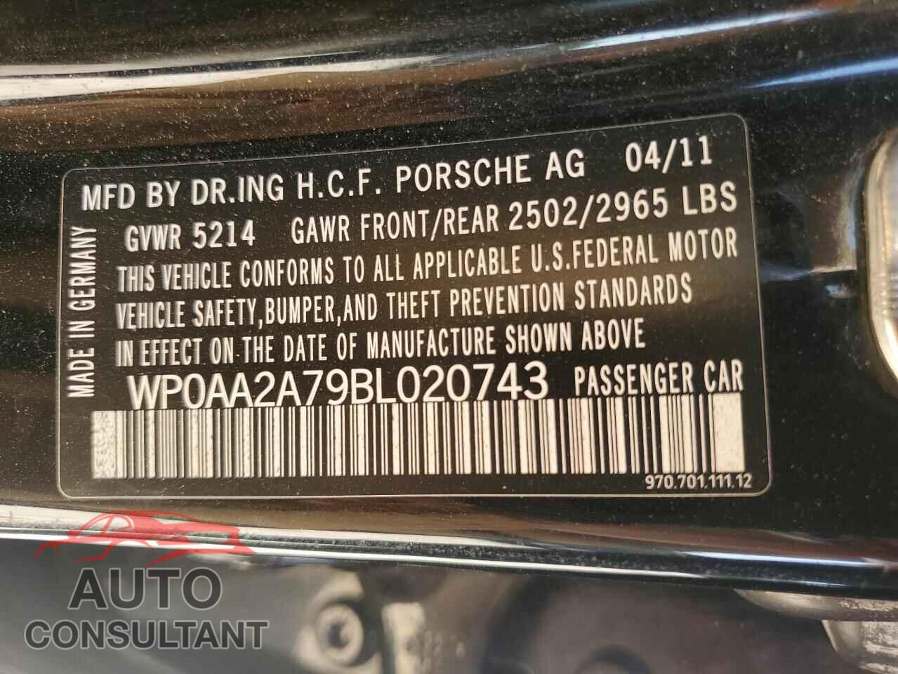PORSCHE PANAMERA 2011 - WP0AA2A79BL020743