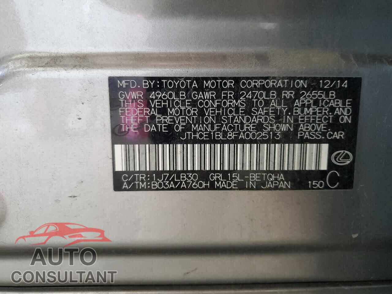 LEXUS GS350 2015 - JTHCE1BL8FA002513